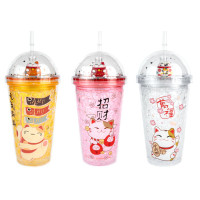 Охолоджуюча склянка для напоїв з соломинкою 500мл Lucky Cat