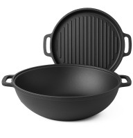 Казан чавунний WOK (Узбецький) 12л, ∅40 х 17.4см із кришкою-сковорідкою гриль