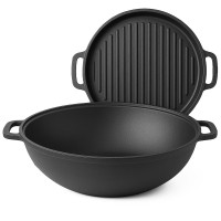 Казан чавунний WOK (Узбецький) 12л, ∅40 х 17.4см із кришкою-сковорідкою гриль