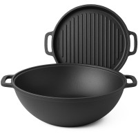 Казан чавунний WOK (Узбецький) 15л, ∅40 х 20см із кришкою-сковорідкою гриль