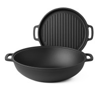 Казан чугунный WOK (Узбекский) 8л, ∅34 х 15.2см с крышкой-сковородкой гриль