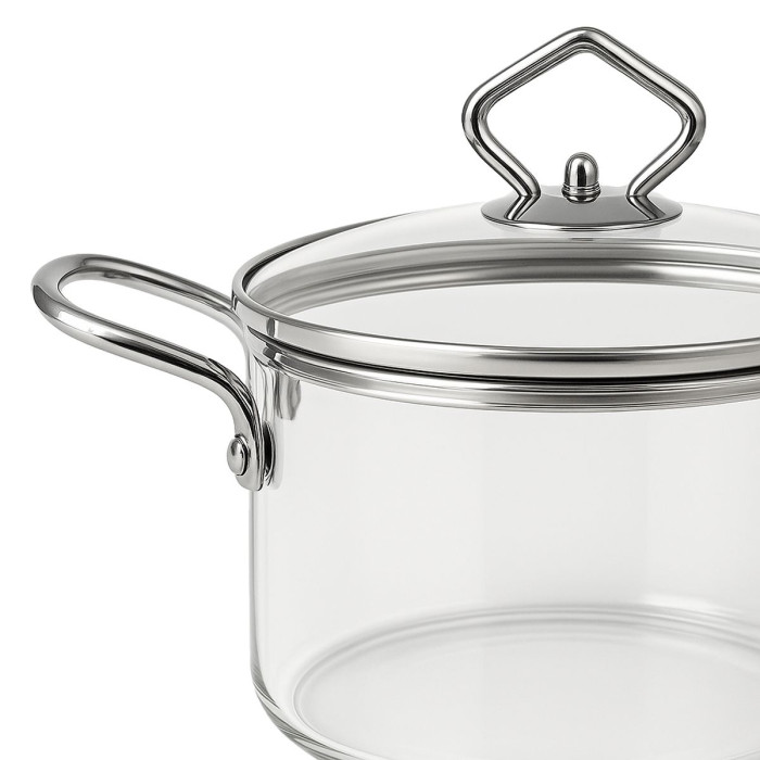 Кастрюля стеклянная с крышкой и металичискими ручками, 4.5л